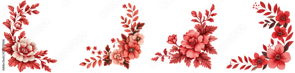 Obraz premium Vibrant Red and Pink Floral Bouquet with Lush Leaves and Petals for Romantic Occasions