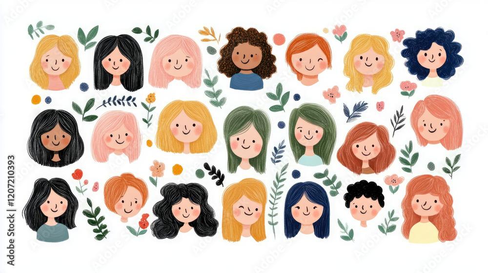 Diverse Women's Portraits with Floral Elements: A Celebration of Female Beauty and Diversity Diverse Women's Portraits with Floral Elements: A Celebration of Female Beauty and Diversity