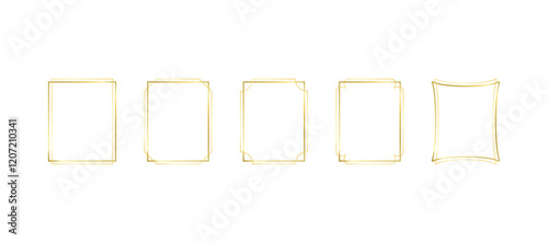 Decorative gold rectangle frames for note text, line set. Vintage rectangular shape. Highlight and underline text box decorative. Golden line border. Vector isolated illustration