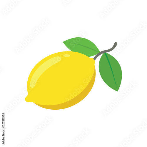 lemon with leaves isolated flat vector illustration on white background