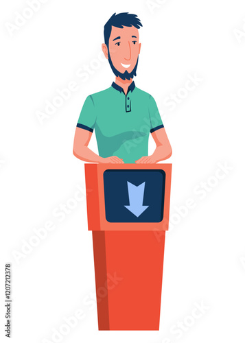 TV Quiz Show with Participant who Answer Questions and Will get Points From the Host on the Studio in Cartoon Illustration