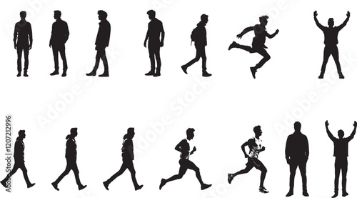 PrintMan standing and runing silhouette isolated on white transperent background vector