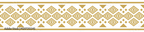 Gold ethnic border ornament. Geometric ethnic oriental seamless pattern. Stripe vector illustration. Native American Mexican African Indian tribal. Design border, textile, fabric, clothing, carpet.