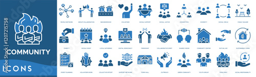 Community icon. People Network, Group Collaboration, Neighborhood, Volunteer and Social Support