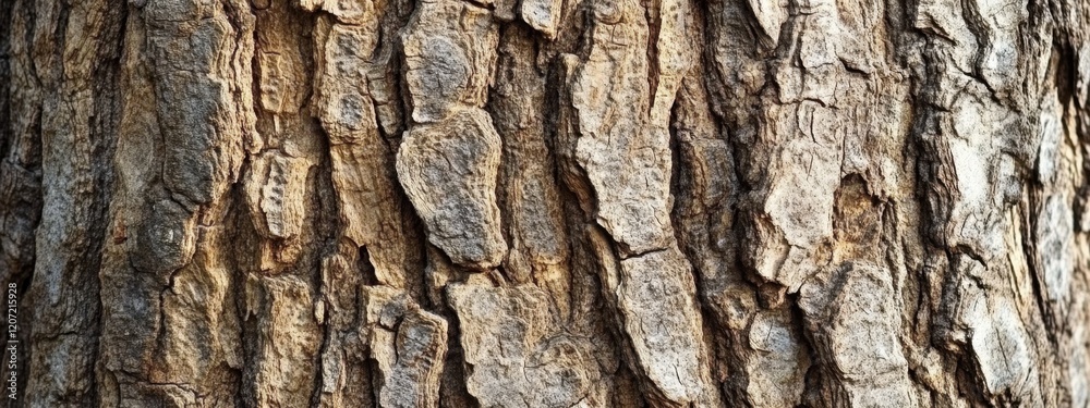 Obraz premium Detailed close-up of rough, weathered oak tree trunk showcasing intricate textures and patterns suitable for design backgrounds or text placement