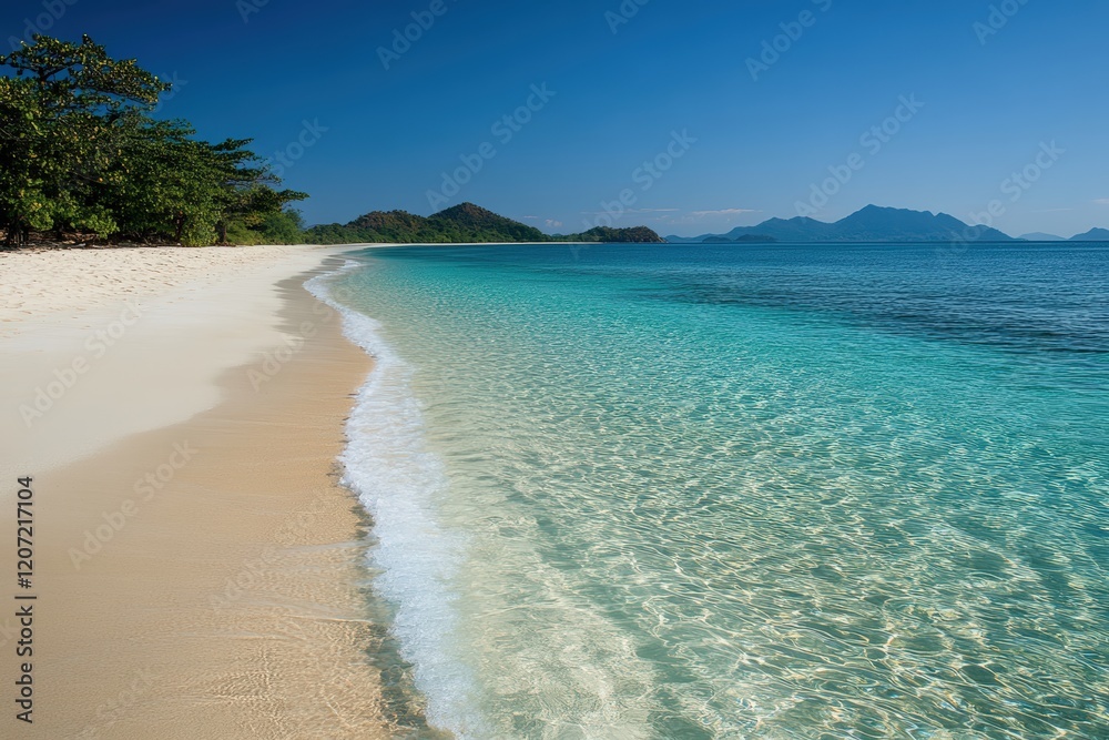 Tropical beach with crystal clear waters island paradise travel photography serene environment wide angle view relaxation Tropical beach with crystal clear waters island paradise travel photography serene environment wide angle view relaxation