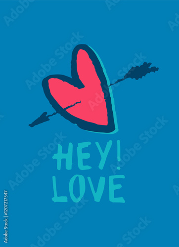 Card hand drawn like a sketch. Vector element for greeting card, social media post. Love, Romance, Valentines Day concept