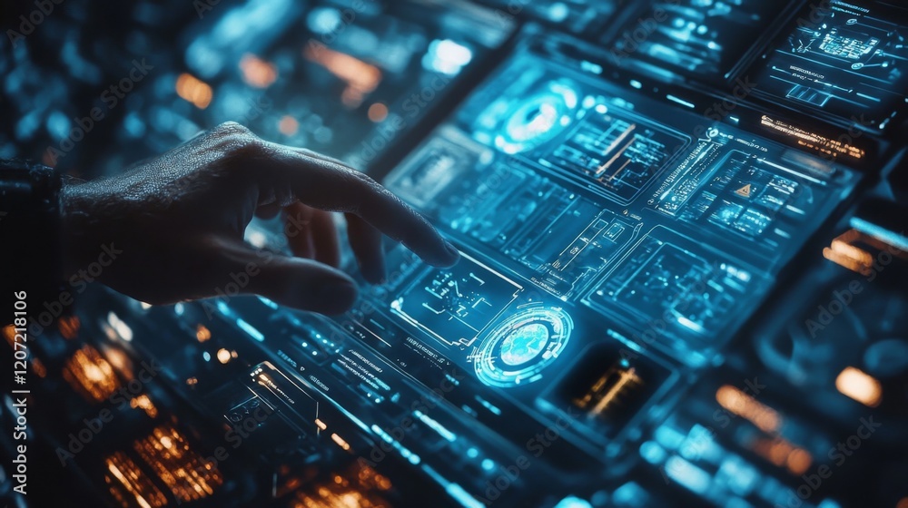 Fototapeta premium Hand Interacting with Futuristic Digital Interface