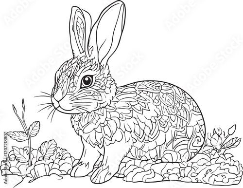 Rabbit bunny coloring book for adults vector