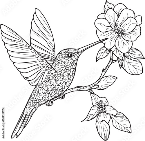 Hummingbird coloring book for adults vector