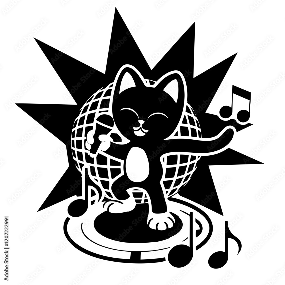 Fototapeta premium disko cat with microphone