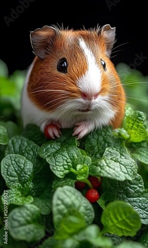 Adorable Guinea Pig Amidst Lush Green Mint Leaves photo