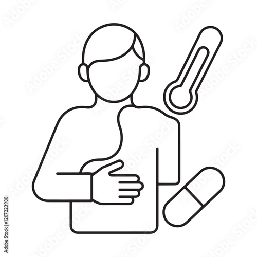 Stomach ache and pain related editable outline icons.