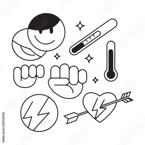 Stomach ache and pain related editable outline icons.
