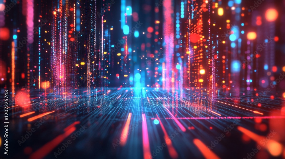 Abstract Digital Cityscape with Vibrant Glowing Lines and Particles Abstract Digital Cityscape with Vibrant Glowing Lines and Particles