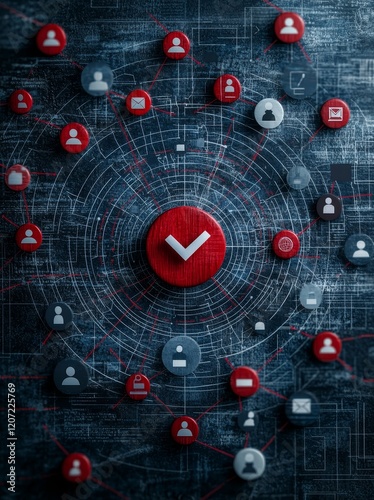 A combination of a red dartboard and a black arrow linked to a human icon, symbolizing customer focus and relationship management