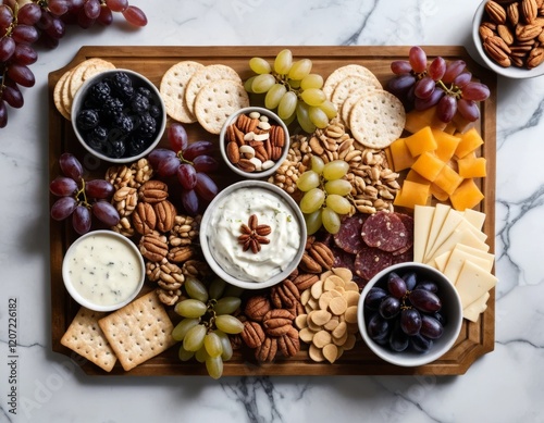 Wallpaper Mural Elegant Wooden Board with Cheese, Grapes, Nuts, and Crackers for a Party Torontodigital.ca