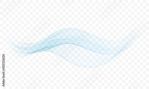 Blue transparent transparent smoky flow abstract wave , design element.