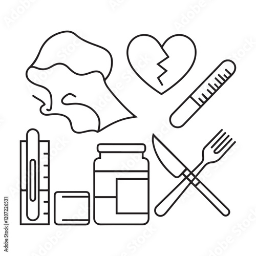 Stomach ache and pain related editable outline icons.