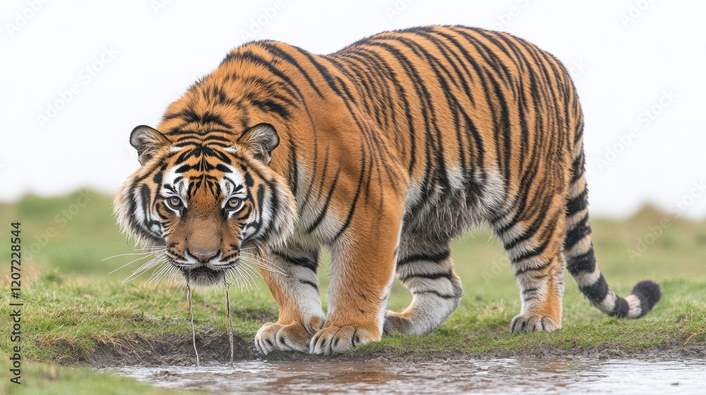 Tiger approaching water natural habitat wildlife photography wetland close-up predatory behavior Tiger approaching water natural habitat wildlife photography wetland close-up predatory behavior