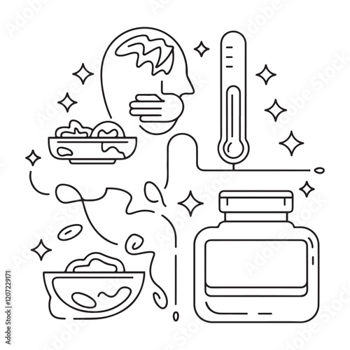 Stomach ache and pain related editable outline icons.