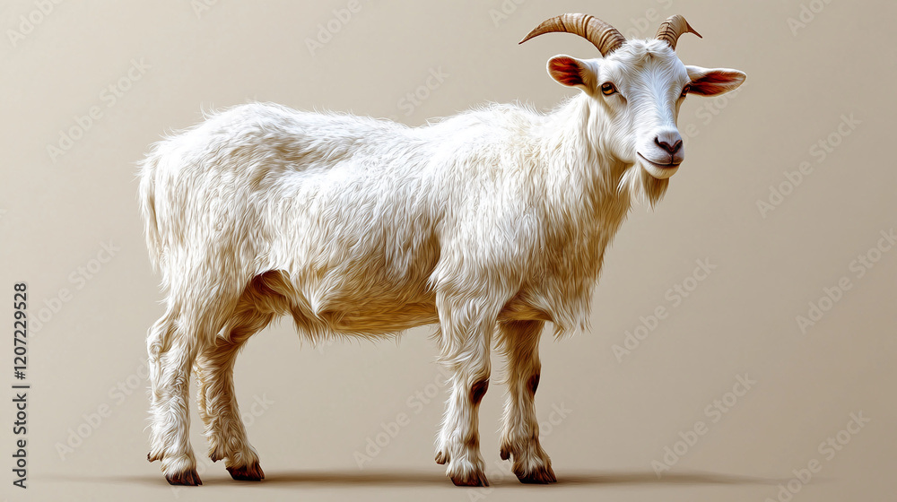 Obraz premium A white goat with small horns.
