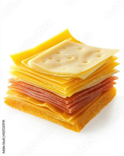 Layered cheese varieties gourmet kitchen food photography bright setting close-up culinary delight photo