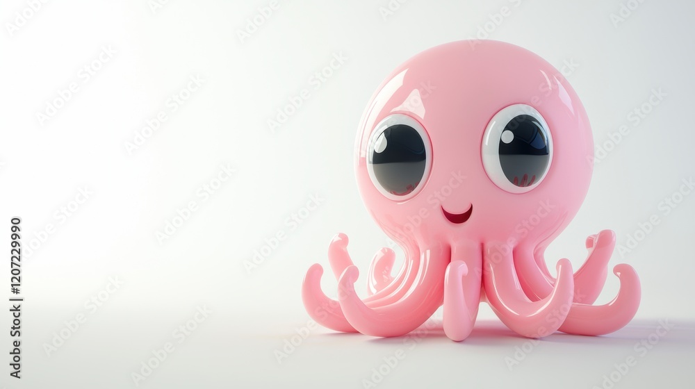 Fototapeta premium Cute pink octopus character digital art studio setting playful design whimsical style