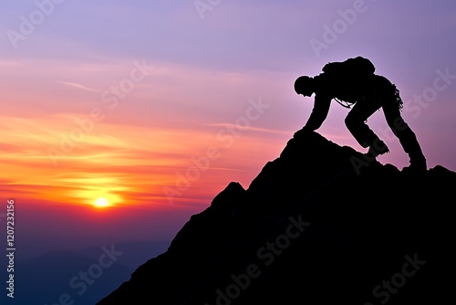 Wallpaper Mural Silhouette of Climber Reaching Peak at Sunrise Torontodigital.ca