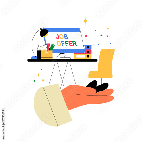 Job Offer And Workplace Setup In Flat Vector Illustration Symbolizing Career Opportunities, Employment, And Professional Success, Isolated On White Background