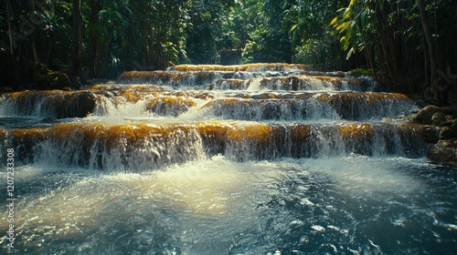 Cascading Waterfall in Lush Tropical Forest photo