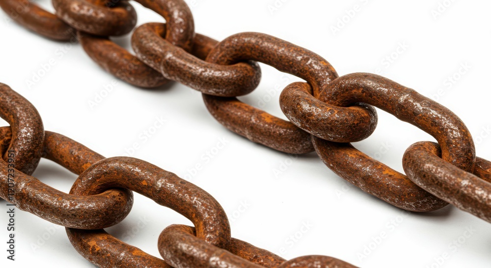 Obraz premium Close-up of rusty metal chain links on white background