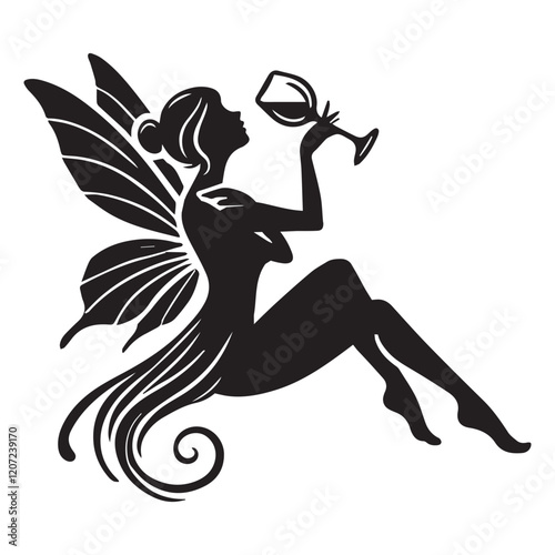Wine fairy Silhouette Vector illustration