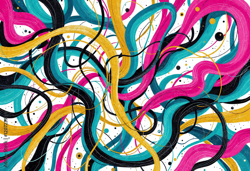 Obraz premium A colorful painting of a wave with gold accents. The colors are bright and the gold accents add a sense of luxury and depth to the piece