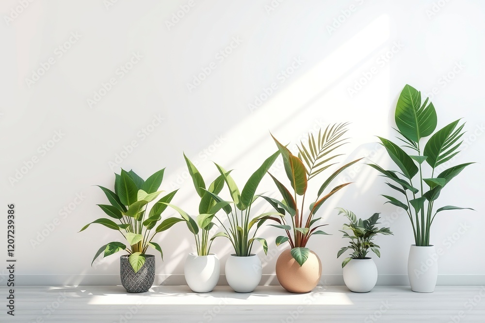 Serene Indoor Plants: A Minimalist Green Collection in Sunlit Room Serene Indoor Plants: A Minimalist Green Collection in Sunlit Room
