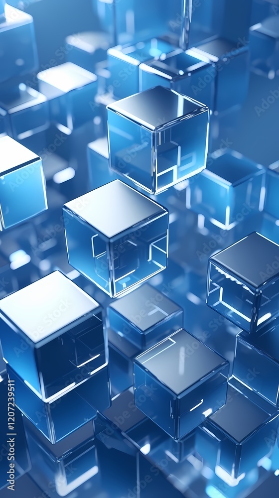 Digital technology blue and white cube poster background Digital technology blue and white cube poster background