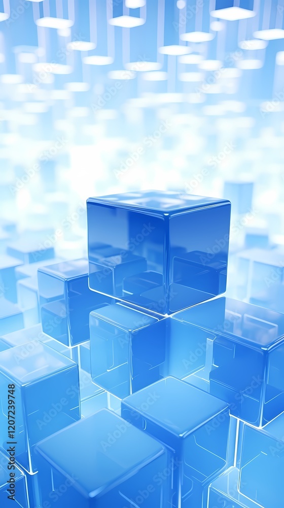 Obraz premium Digital technology blue and white cube poster background
