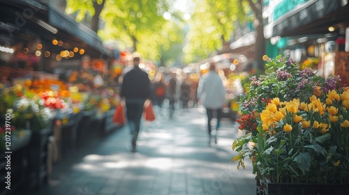 Fototapeta Naklejka Na Ścianę i Meble -  Vibrant Parisian Market: A Blur of Colors and Life