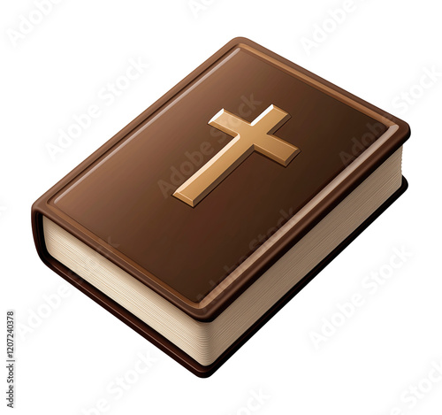 Illustration of a brown bible with a golden cross on it