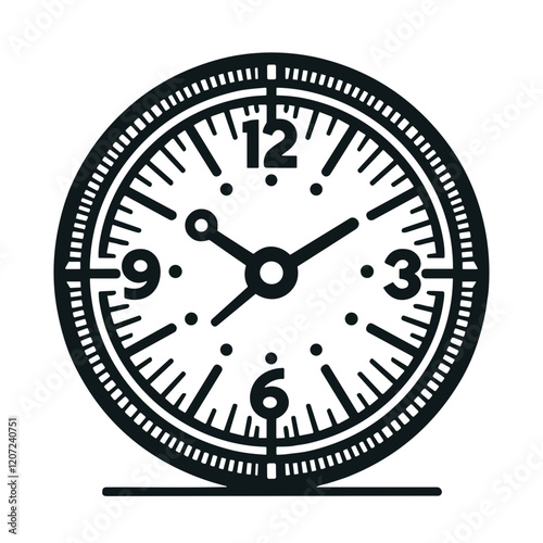 Stylized black-and-white illustration of a classic wall clock showing time with a clean design