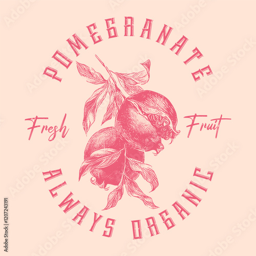 Summer food poster design. Fresh pomegranate fruit print. food fashion for t-shirt, sweatshirt print design, women's graphic tee , vintage retro fruit design, summer fruity vintage t shirt design