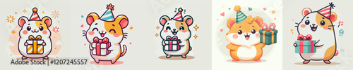 cute guinea pig vector set with gifts and party hats