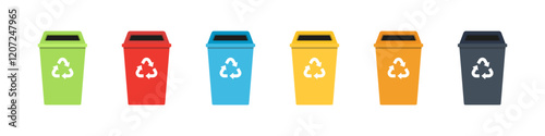 Garbage bin. Trash can vector set. Waste container sign. Recycle isolated set. Rubbish disposal bucket.
