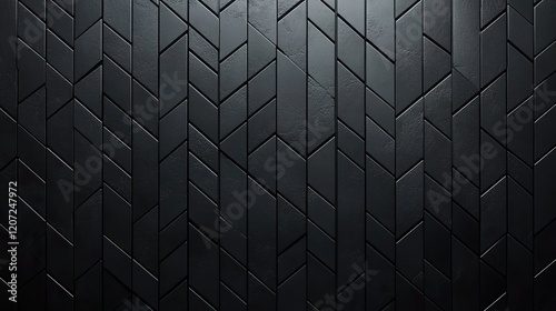 Elegant 3D Render of Semi-Gloss Triangular Tile Wall with Polished Black Blocks