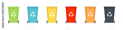 Garbage bin. Trash can vector set. Waste container sign. Recycle isolated set. Rubbish disposal bucket.