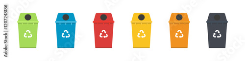 Garbage bin. Trash can vector set. Waste container sign. Recycle isolated set. Rubbish disposal bucket.