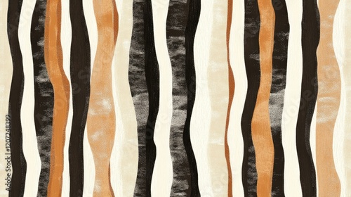 Wallpaper of Vertical Striped Abstract Art with Warm Earthy Tones. Abstract pattern featuring vertical stripes in warm tones of orange, beige, and black, creating a harmonious and contemporary visual.
