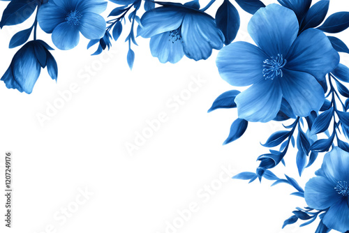 blue flowers frame and petals isolated on white background PNG.AI GENERATED