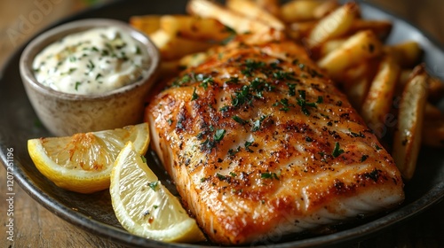 Delicious Pan-Seared Fish with Crispy Fries and Creamy Sauce