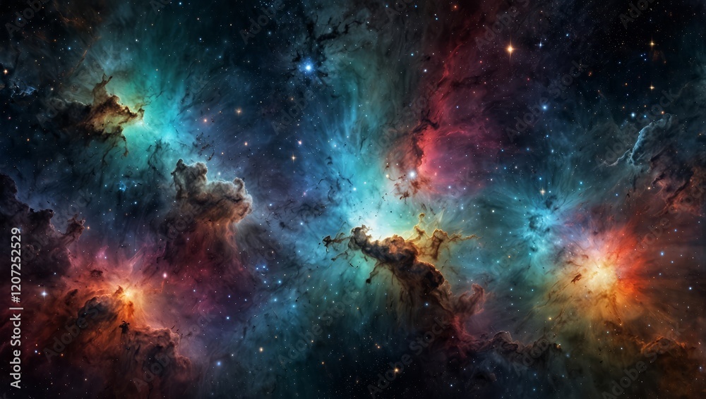 A 360-degree space background showcasing a mix of colorful nebulae, bright stars A 360-degree space background showcasing a mix of colorful nebulae, bright stars